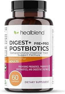 Digest + Postbiotics Supplement for Women and Men, Multi Enzymes, Organic Prebiotic & Probiotic for Digestive Health with Bromeline, Papin and Lipase, Non-GMO, Gluten-Free, 60 Vegetarian Caps