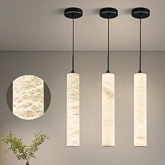 - LMQNINE Natural Alabaster Pendant Lights for Kitchen Island White Marble Long Tube Chandelier 4000K Modern Black Ceiling Light Fixtures for Bedroom Dining Room Table Living Room Hallway(M-3Pack)