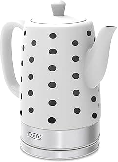 Electric Kettle and Tea Pot, Ceramic Water Heater with Detachable Swivel Base, Auto Shut Off and Boil Dry Protection, 1.5 Liter, Polka Dot