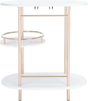 Home Collection Iva White/Gold 3-Tier Swivel Stemware Rack Bar Table
