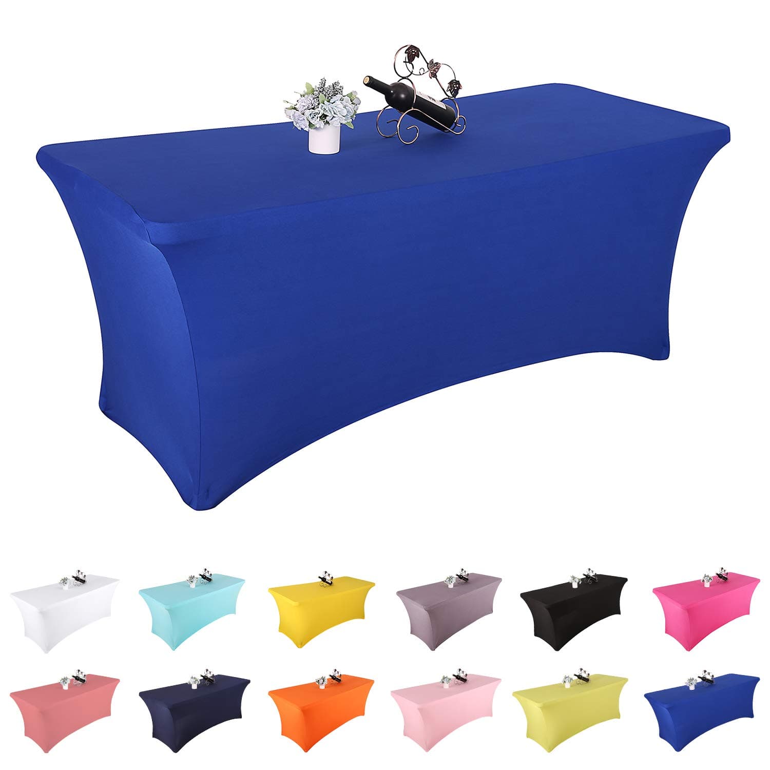 Rectangular Fitted Spandex Tablecloths Stretchable Patio Table Covers for Birthday Party Wedding Pop Up Shop More Flexibility & Weight (R Blue, 4FT)