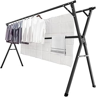 95 Inches Clothes Drying Rack, Drying Rack Clothing Folding Indoor Outdoor, Heavy Duty Stainless Steel Laundry Drying Rack, Foldable Portable Clothes Rack Garment Rack with 20 Hooks Black