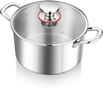 HaWare 7.7L Stock Cooking Pot, 26cm Tri-Ply Stainless Steel Soup Pot with Visible Lid, Large Induction Cooking Stockpot Suit for All Kitchen Stove Top, Healthy & Non Toxic, Easy Clean