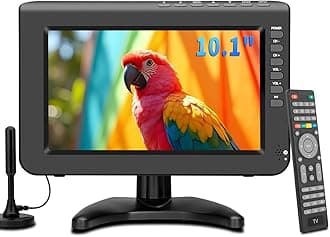 Portable TV 10.1" 720P Screen TV with Antenna and Digital ATSC Tuner, HDMI USB Port, 12V AC Charger, Mini TV for Caravan and Kitchen