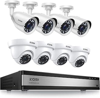 ZOSI H.265+ 1080p 16 Channel Security Camera System, 16 Channel DVR Recorder and 8 x 1080p Weatherproof Surveillance CCTV Bullet Dome Camera Outdoor Indoor, 80ft Night Vision, 90° View Angle (No HDD)