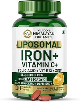HIMALAYAN ORGANICS Organics Chelated Iron with Vitamin C,B12,Zinc & Folic Acid | Boost Hemoglobin Levels | Improves Concentration Level,Energy & Blood Building-120 Veg Tablets