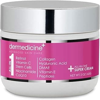 Dermedicine All In One Super Anti-Aging Cream for Face with Retinol, Vitamin C, Stem Cells, Vitamin E, CoQ10, Collagen, Hyaluronic Acid, DMAE, Peptides, Niacinamide for More Youthful Looking Skin 2oz