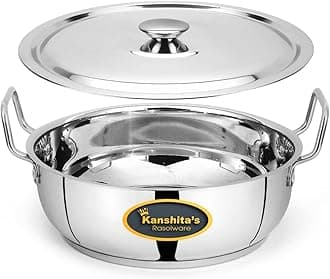 Kanshita's Rasoiware Heavy Gauge Stainless Steel Induction Bottom/Gas Stove Friendly Kadhai with Lid- 5 Litre