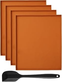 4pcs Silicone Dehydrator Mats with Edge Non-Stick Dehydrator Sheets, Multifunctional Food Fruit Dehydrator Trays Baking Mats with Silicone Scraper for Making Fruit Leather Vegetables Herbs (Coffee)