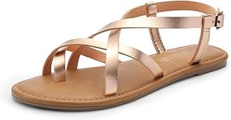 DREAM PAIRS Women's Flat Sandals Strappy Dressy Comfortable Ankle Strap Casual Summer Thong Sandals for Beach