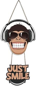 Art Vibes Monkey Smile Printed Wooden Wall Hanging Ornaments with Quotes for Home Decor | Office | Gifts | Living Room | Bedroom | Wood Decorative Items | Modern Decoration | Artworks (WH_5707N)