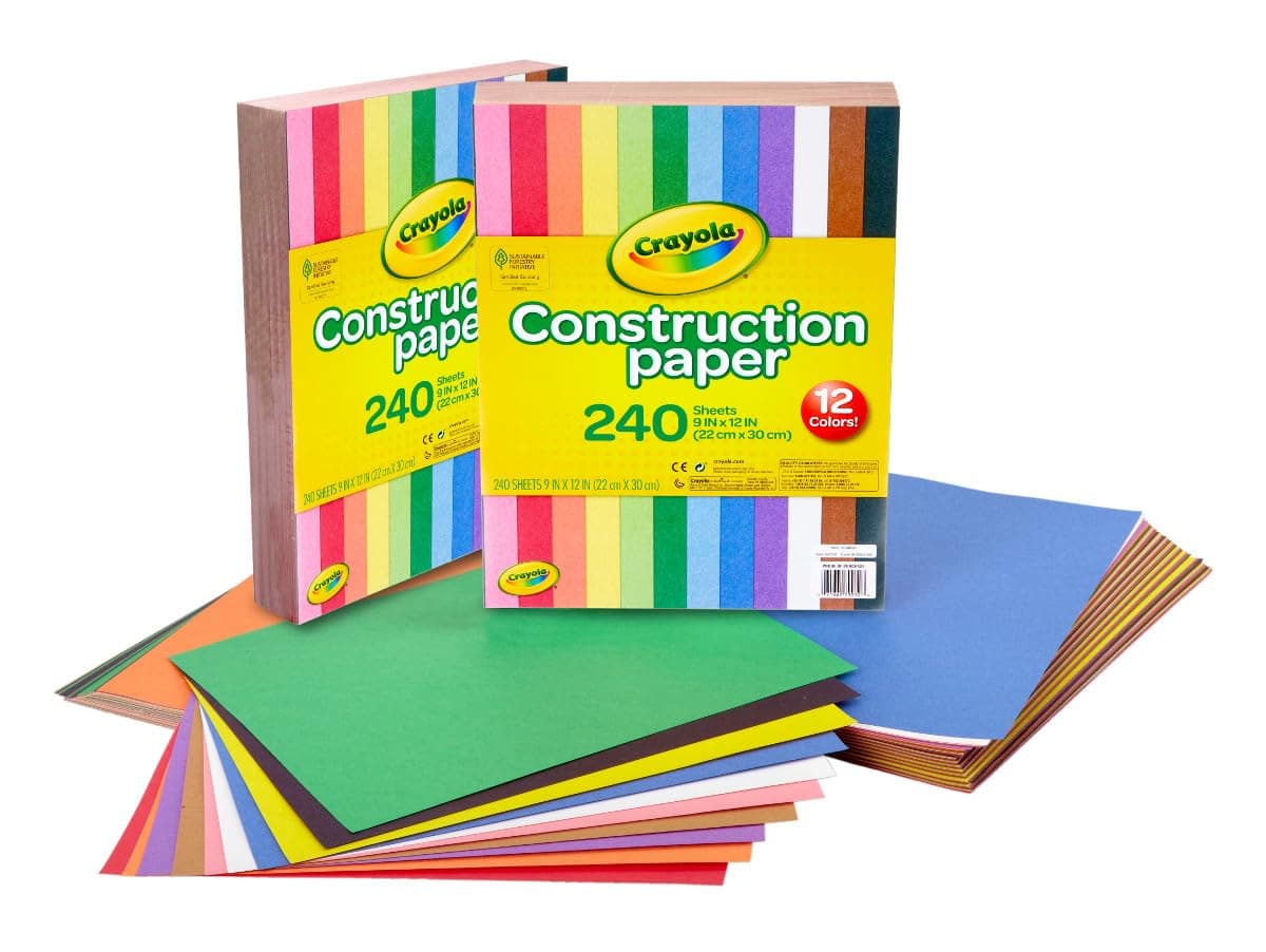 Crayola - Construction Paper, 480 Unidades, 12 Colores Surtidos, para Dibujos, Collage, Art&Craft