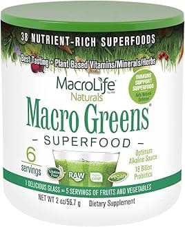 MacroLife Naturals Macro Greens Powder 38 Superfood Probiotic Antioxidant Enzyme & Herbal Supplement Immunity Energy Cleanse - Non-GMO Vegan Gluten-Free Dairy-Free - 2 oz (6 Servings)