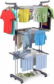 Drying Rack, Stainless Steel & Plastic, Space Saving Laundry Rack, 40lbs Capacity, Includes 2 Stainless Hangers for Underwear (White)