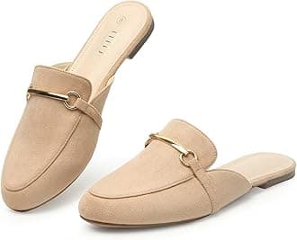 MUSSHOEMules for Woman Buckle Flats Comfortable Slip on Women Mules Flats Shoes Backless Loafers