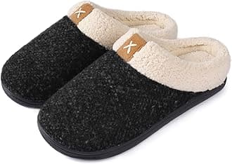 ULTRAIDEAS Men's Cozy Memory Foam Slippers with Fuzzy Plush Wool-Like Lining, Slip on Clog House Shoes with Indoor Outdoor Anti-Skid Rubber Sole