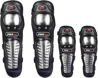 PRO Motorcycle Kneepad Stainless Steel Moto Elbow Knee Pads Motocross Racing Protective Gear Protector Guards Kit 4 Piece Set Flexible Breathable Adjustable Elbow Armor Bike Safety