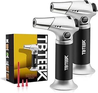 Butane Torch, Kitchen Torch Cooking Torch with Safety Lock & Adjustable Flame for Cooking, BBQ, Baking, Brulee, Creme, DIY Soldering, 2Pack (Butane Not Included)