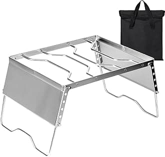 REDCAMP 12" Portable Open Fire Campfire Grill, 304 Stainless Steel Firepit Folding Campfire Grill Grate with Windscreen Height Adjustable Legs and Bag for Outdoor Backpacking Hiking Picnics BBQ