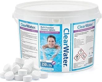 Clearwater 5 kg Multifunction Chlorine Tablets, 4-in-1 Dispenser Tablets (Sanitiser, Stabiliser, Algaecide and Clarifier) for Pools and Hot Tubs, 250 x 20 g