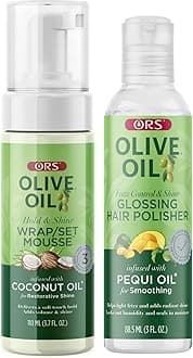 ORS Olive Oil Glossing Hair Polisher Frizz Control & Wrap Set Mousse Restorative Shine 2 Piece Set