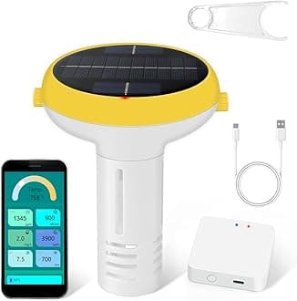 Smart Pool Chlorine Tester with Gateway, WiFi pH and Pool Salt Tester for Swimming Pool, 7 in 1 Chlorine Salinity ORP Monitor for Aquarium Sodium Chloride Swimming Pools Hot Tub Spas