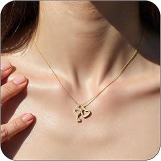 Double Pendant Necklace for Women 18k Gold Plated Necklace Cubic Zirconia Dainty Gold Necklaces for Women