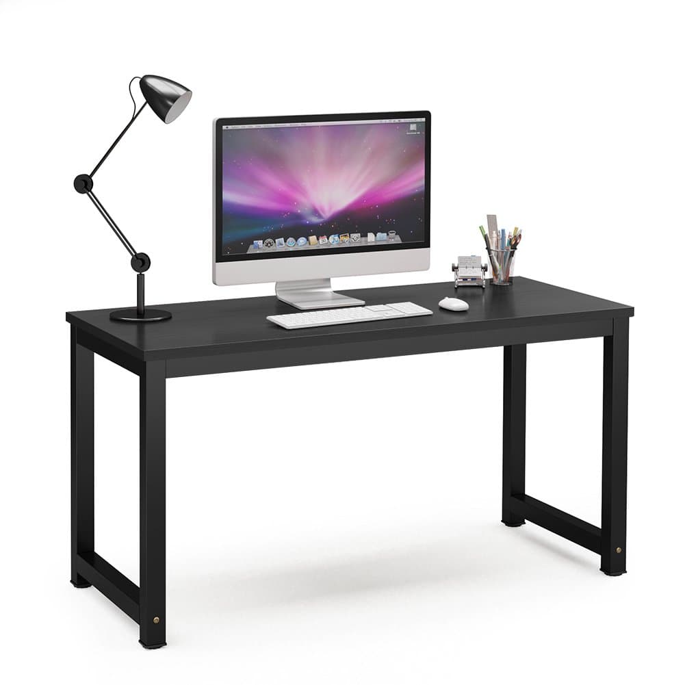 Tribesigns Computer Desk, 55 inch Large Office Desk Computer Table Study Writing Desk for Home Office, Black + Black Leg