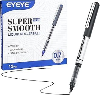 EYEYE Black Rollerball Pens 12 Pack, 0.7mm Medium Point Roller Ball Pen Quick Dry, Liquid Ink Pens Fine Point Smooth Writing Pen for Journaling, Note Taking, Office, School Supplies