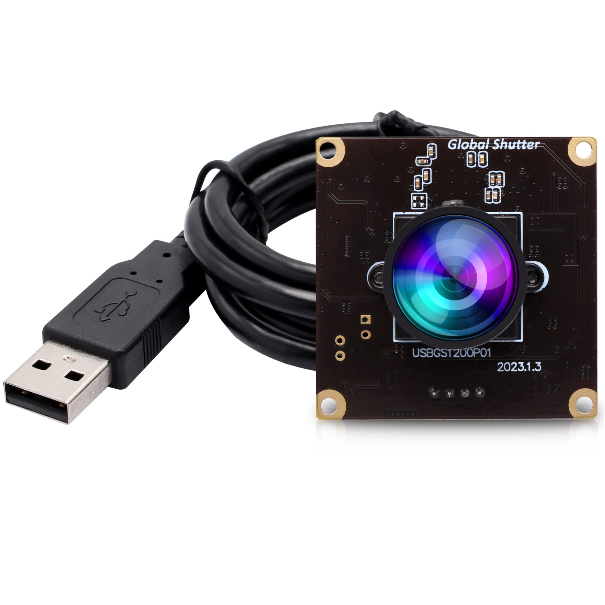 High Speed Wide Angle Global Shutter USB Camera Module for Computer 1080P Mini UVC USB2.0 Webcam Board with 120degree No Distortion Lens AR0234 High Frame 90fps Web PC Camera Board for Laptop