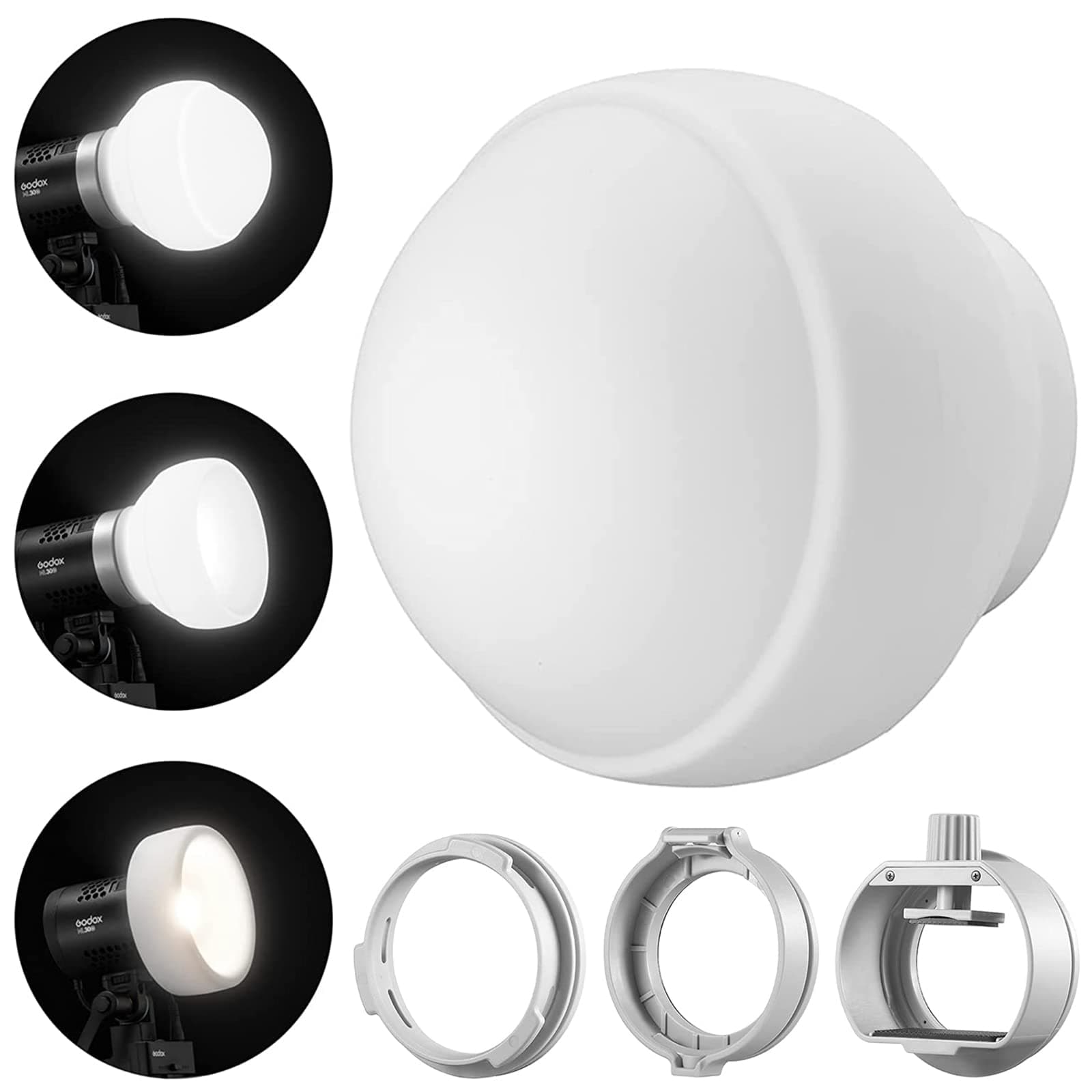 Godox ML-CD15 Diffusion kit with 3 adapters, Flash Light Dome Diffuser Compatible with Godox V1 AD200PRO AD300PRO AD400PRO V850II TT685II TT685 ML30 ML60 ML60Bi .etc