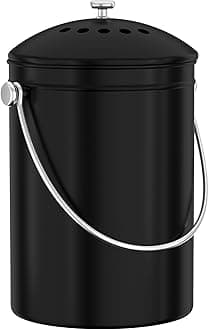 Compost Bin for Kitchen Countertop, 1.3 Gallon Compost Bucket for Kitchen with Lid, Includes 1 Spare Charcoal Filter (Black)
