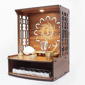 Mangal Beautiful Wooden Pooja Stand for Home Pooja Mandir for Home Temple for Home and Office Puja Mandir for Wall Mounted with LED Spot Light (HOODWIN-0T1)