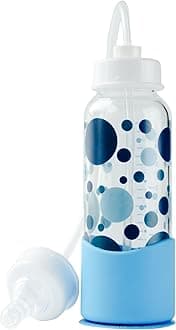 Hands-Free Baby Bottle - Anti-Colic Nursing System 7 oz Glass Baby Bottle with Fast Flow Nipple/Teat 3m+ with Tube Straw Feeding System for Toddler (1 Bottle - Blue)