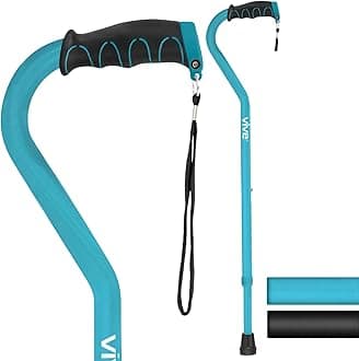 Vive Walking Cane for Women, Men, Elderly - Patented Offset Grip - Lightweight Adjustable Walking Aid with a Non-Slip Tip - Sturdy Balancing Mobility Aid for Seniors, Supports Up to 250lbs (Teal)