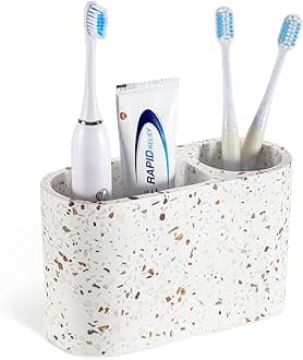 Luxspire Toothbrush Holder, 2 Slots Toothbrush and Toothpaste Holdersfor Bathrooms, Resin Toothbrush Holder Electric Toothbrush Stand for Vanity Countertop, Bathroom Accessories, Terrazzo