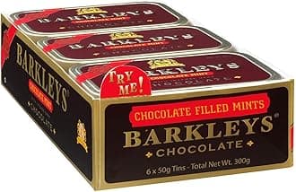 - Barkleys Chocolate Breath Mints -Strong Peppermint Flavor- Chocolate Candy, Breath Freshener, After Dinner Mints In Reusable Classic Travel Tins - 6 Pack - 50 Count Each