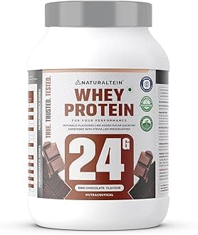 NATURALTEIN Whey Protein – 24g Protein per Serving | Max Chocolate Flavour | Stevia Sweetened | No Added Sugar | Non-GMO | Soy-Free & Gluten-Free | Smooth Texture & Super Mixability | 1 kg
