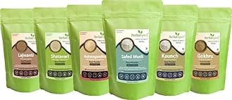 Herbal Spirit Aswagandha, Safed Musli, Kauch Ka Beej, Satavri Powder Powder with Gokhru Powder & Lajwanti Seed Powder or Lajwanti Powder | Ashwagandha Safed Musli Kaunch Beej | 100gm each (Pack of 3)