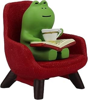 Refintural Miniature Frog Figurines - Funny Frog Sculpture for Shelf, Desk Decoration - Frog Desk Accessories - Perfect Cute Frog Gift for Frog Lovers (Red Sofa)
