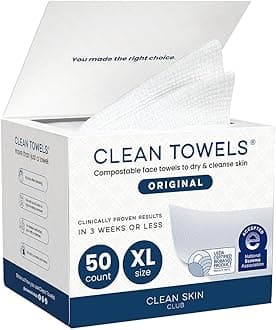 Clean Towels XL®, 100% USDA Biobased Face Towel, Disposable Face Towelette, Eczema Association Accepted, Makeup Remover Dry Wipes, Ultra Soft, 1 Pack, 50 Ct