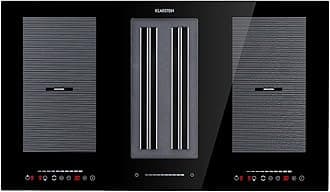 Klarstein Full House 2.0 DownAir Induction Cooktop with Cooktop Extractor - Extractor Hood, Table Hood, Built-In, 90 cm, 4 Zones, 2 Flex Zones, 7110 W, 271 m³ / h Exhaust Air Capacity, Black