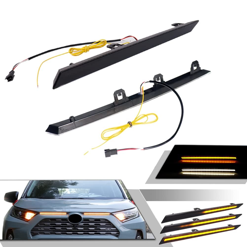 GTINTHEBOX Front Grille Lights LED Bar Sequential Switchback LED Daytime Running Lights for 2019 2020 2021 2022 2023 Toyota RAV4 Hood Gap DRL Turn Signal Lamp