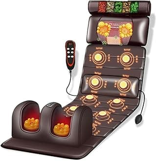 ROLTIN Massage Mat with Heat 10 Vibrating Nodes Full Body Massage Mat with Adjustable Pillows Heating Pads, Full Body Massager for Neck and Back Muscle Relaxation Massage Cushion (, Brown