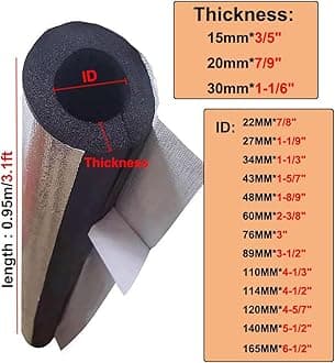 Outdoor Foam pipe insulation tubing, for On air conditioning lines on Heat Pump, Insulated tubes prevent heat loss, ID 22mm (7/8")-165mm (6-1/2") aluminum foil Foam Tubing(34mm(ID) x30mm)