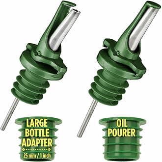 Olive Oil Bottle Drizzler Spouts | Airtight ClickSeal Bottle Pourers Keep Oil Fresh with Built-in Caps | Use Your Own Bottles as Oil Dispensers | Incl Large Bottle Adapters | Dishwasher Safe Green 2Pk