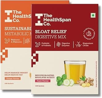 The Healthspan Co. Weight Management & Bloat Relief Combo Pack| Probiotic For Managing Weight & Relief From Bloating & Acidity|Refreshing Orange & Peach Flavor Drink|15 Days Sachet,2 Count,15 Servings