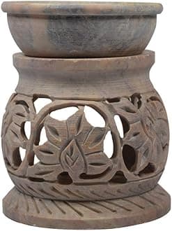 Pure Source India Handcrafted Soapstone Aroma Burner Oil Diffuser and 1 Tea Light Candle (Natural) (Natural)