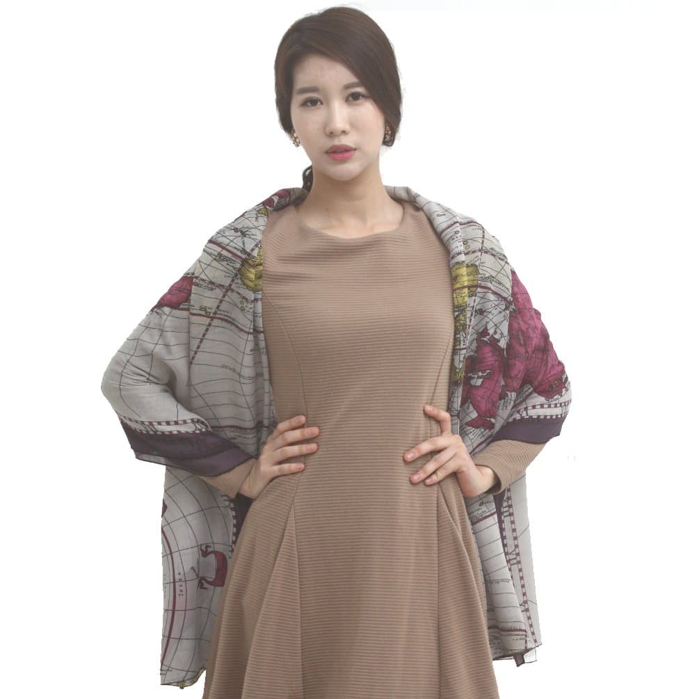 Women's World Map Pattern Print Chiffon Scarf