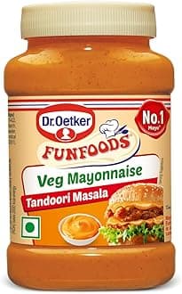 Dr. Oetker FunFoods Tandoori Masala Mayonnaise, 245g/250g | Desi-Style Creamy & Spicy Mayo | 100% Vegetarian | No Cholesterol or Trans Fat | Ideal for Sandwiches, Rolls, Wraps, Dips & Indian Street Snacks (weight may vary)